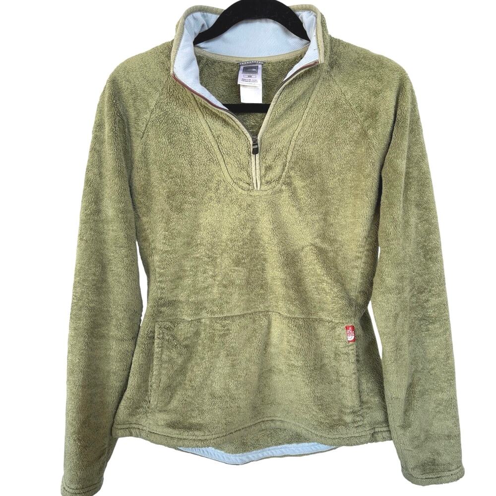 North Face Mossbud Green Pullover Fleece 1/4 Zip Hiking Outdoors Camping Medium